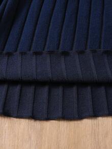 Váy len cho bé gái 4-7 tuổi, cổ đứng đặc biệt có viền xếp nếp, tay dài trang trí hoa, váy thời trang phù hợp cho các hoạt động ngoài trời mùa xuân/thu và mặc hàng ngày - Màu xanh hải quân - Xem 8