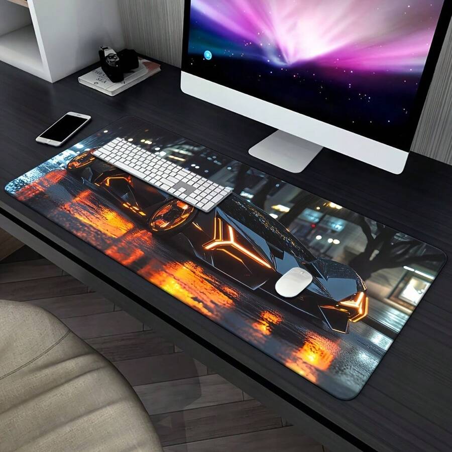 Futuristic Sports Car HD Printed Desk Mat, Non-Slip Rubber Bottom Gaming Mouse Pad, Multi-Purpose Keyboard Pad, Suitable For Office Or Gaming Setup, Ideal Gift For Family And Friends, Gaming Desk Accessories