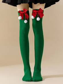 Meias versáteis com laço decorativo, meias listradas acima do joelho para mulheres, ideais para o Dia dos Namorados e feriados europeus e americanos.