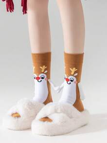 1 Pair Men's Comfortable Casual Fashion Christmas Reindeer Pattern Crew Socks - Multicolor - View 8
