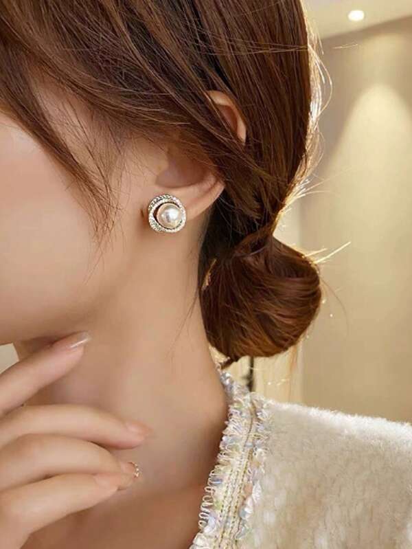 1 Pair New Fashion Large Pearl Stud Earrings, Minimalist Elegant Earrings