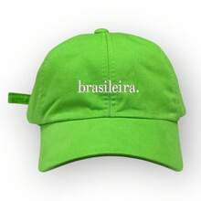 Unisex Dad Hat In 100% Cotton Twill, Brazilian Custom Curved Brim. - 柑橘綠繡花白 - 查看 5