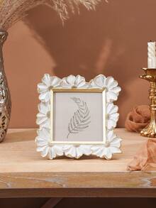 1pc White Resin Frame With Gold Trim, 3D Daisy Flower Pattern Decorative Photo Frame, Square Shape For Home Desktop Display, Horizontal & Vertical Use, Suitable For Home Decor And Photography Props - White - View 8