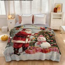 1pc Christmas Santa Claus, Snowman, Reindeer Gift Box Fleece Blanket, Super Soft Flannel Suitable For Bedroom, Living Room, Sofa And Office, Great For Travel And Gifting, Christmas