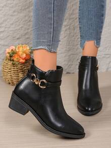 女士时尚舒适尖头/粗跟/拉链踝靴，新款秋冬中跟靴