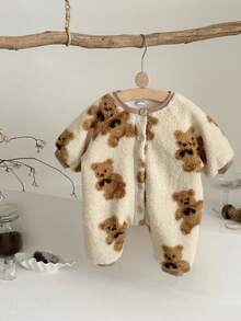 INS Baby Toddler Sherpa Bear Print Long Sleeve Thick Warm Jumpsuit, Autumn/Winter - Camel - View 7