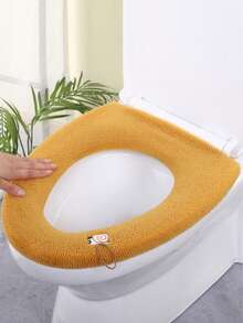 غطاء مقعد المرحاض المطرز من البوليستر قطعة واحدة - غطاء قماش محبوك بلون صلب مسمك - لا يتطلب كهرباء