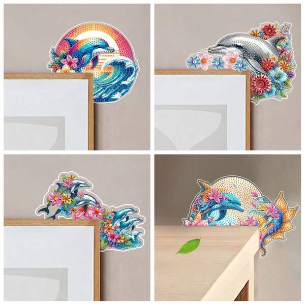 Kit de pintura de diamante DIY com golfinho para decoração de cantos, adesivo de parede em acrílico ideal para portas, janelas e cantos de mesas. Ótimo presente para familiares e amigos, perfeito para aniversários, casamentos, Dia das Mães, Natal, Dia dos Namorados, Ano Novo e outras ocasiões.