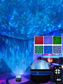 1PC Ocean Waves, Bedroom Water Light, Night Light Projector, Adult Water Light Games Room, School,Back To School,Back To School,Genie Lamp,Home Cinema,Blue Light,Lights,Lights For Bedroom,Night Light, Ceiling, Room Decoration, Valentine's Day Halloween ,Christmas Decoration With 7 Color Pattern And Remote Control, Dimmable Desk Lamp