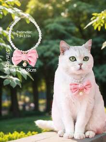 Valentine's Day Pet Cat Teddy Bear Dog Bow Tie Bell Velvet Adjustable Simulated Choker Collar, Pet Cat Dog Birthday New Year Velvet Big Bow Bell Adjustable Necklace Pink Bow Tie Collar Gift, For Cat/Dog