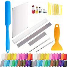 Polymer Clay Modeling Set For Oven Baking, Includes Sculpting Tools, Cutting Board, Art Supplies, Random Tassels, Leather Cord Necklace, Glitter, Foil Paper, Bead Strings, Elastic Cords, Clay Holders, Baking Molds, Silicone Molds, DIY Jewelry Accessories Like Lobster Clasps, Jump Rings, Eye Pins, Crimp Beads, Alligator Clips In Random 12/24/50/52 Colors, Suitable For Beginners And Artists