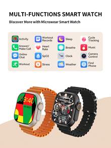 Microwear 2.2-Inch HD Touchscreen Smart Watch, Unisex, With Heart Rate, Blood Oxygen, Sleep Monitoring, IP68 Waterproof, Compatible With Android, IOS And IPhone - Black - View 4