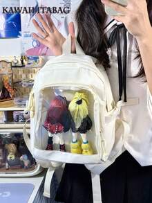 女士小背包可爱透明包大学生迷你背包 DIY 带徽章展示板 Ita 背包学院风新款尼龙返校礼物/动漫/音乐会粉丝背包女孩 - 白色 - 查看 5