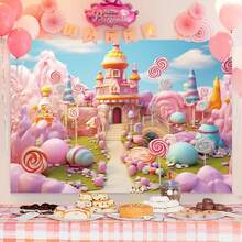 1pc Candyland Backdrop Fantasy Sweet Candy Castle Photography Background Girls Birthday Candyland Theme Party Decorations Banner Photo Studio Props