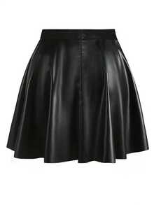 Mobula Sound Casual Elegant PU Leather Ruffle Hem A-Line Mini Skirt, Versatile For Spring/Autumn, Office, Daily, Travel, Airport