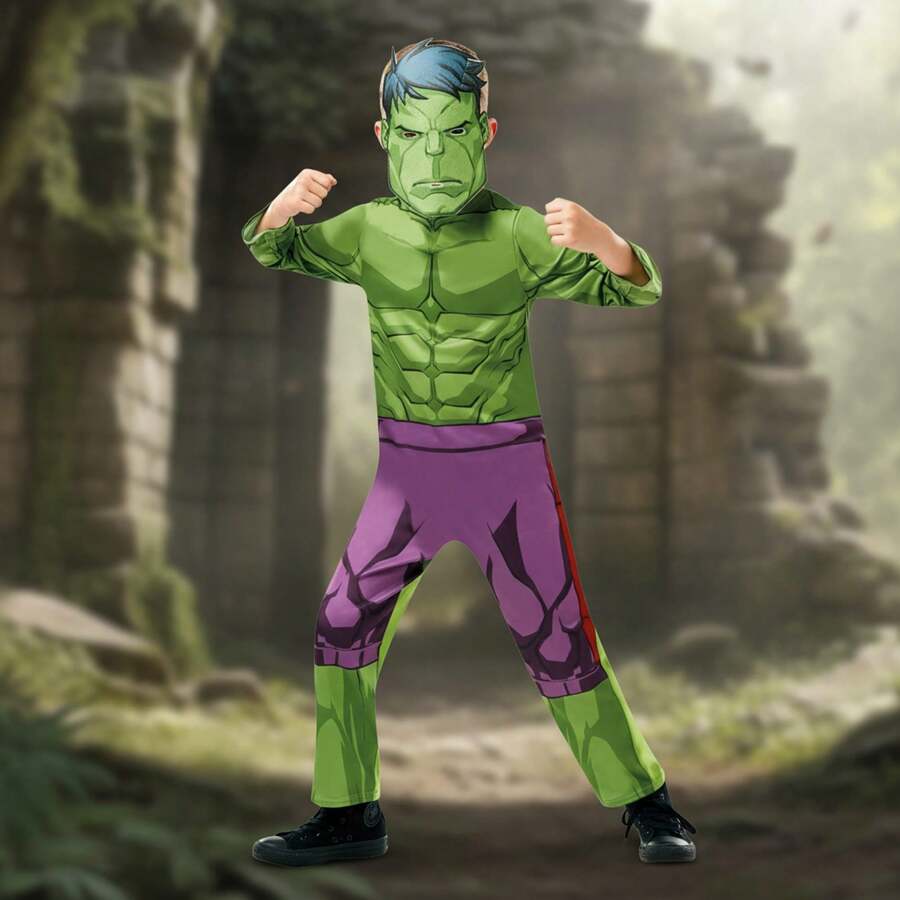 Rubies Marvel Fantasia de Vingadores para crianças, fato de super-herói verde com efeito muscular, perfeito para festas, Halloween e jogos de interpretação de papéis, fantasia divertida para celebrações temáticas - Multicolorido - Ver 1
