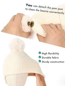 1顶婴儿毛球保暖带护耳帽可爱针织节日雪帽 - 1PC - 查看 8