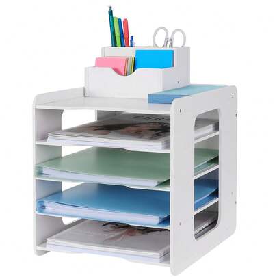 Organiseur de bureau Trust Tray A4, support de fichiers, garde votre bureau propre et bien rangé, beau et adapté à la maison, au bureau, à l'école (5 couches)