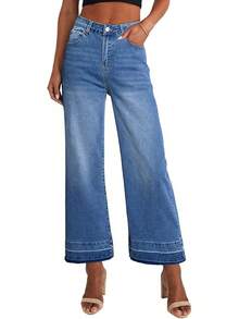 Wide Leg Jeans Straight Leg Jeans Denim Pants Zimbaplatinumhalloween - 短款淺藍色 - 查看 2