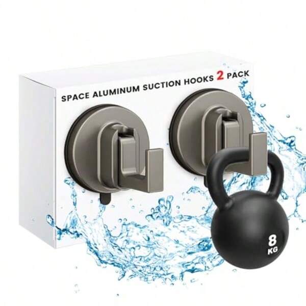 Daily Treasures 2PCS Space Aluminum Suction Hooks 18 Lbs Stainless Steel Suction Cup Hooks For Shower Vacuum Suction Hooks For Bathroom Removable Heavy Duty Hooks Reusable Towel Hooks Kitchen