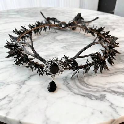 1pc Exotic Handmade Teardrop Forehead Jewelry, Alloy Leaf Crown Suitable For Women, Wedding, Party