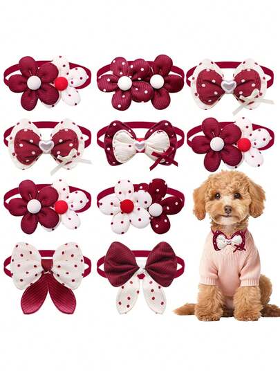 6pcs/Set Creative Red Floral Pet Bow Ties, Suitable For Small Dogs & Cats, Perfect For Valentine's Day Themed Weddings And Halloween, Assorted Styles