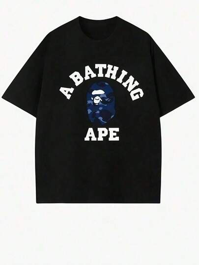 [Sporty T-Shirt]APE Anime Pattern T-Shirt Men's 100% Cotton Casual Versatile Comfortable Breathable Short SleevesRelaxed Plus Size T-Shirt