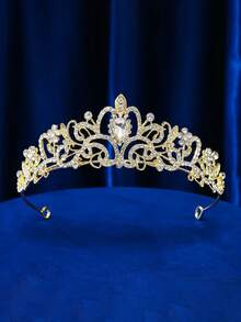 1 个玻璃皇冠，1 个优雅金色公主头带发饰，女士皇冠，适合舞会、生日派对、婚礼、拍照、选美、角色扮演、合金水钻新娘皇冠头饰、派对装饰