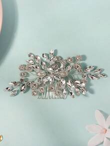 1件水晶新娘婚礼发梳银色水钻花朵新娘发饰仿珍珠婚礼发饰女士情人节配饰