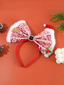 1pc Christmas Glitter 9.84 Inch Large Bow Headband Hair Accessory New Year Christmas Decoration Photo Prop Party Headpiece Headband, Suitable For Children's Christmas Decoration Use