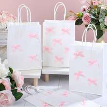Multi-Specification Coquette Pink Bow Gift Bags Bulk 3D Bow Knot Treat Bags With Handles Candy Gift Bag Coquette Party Favor For Birthday Bachelorette Bridal Shower Engagement Wedding - 預設 - 查看 1