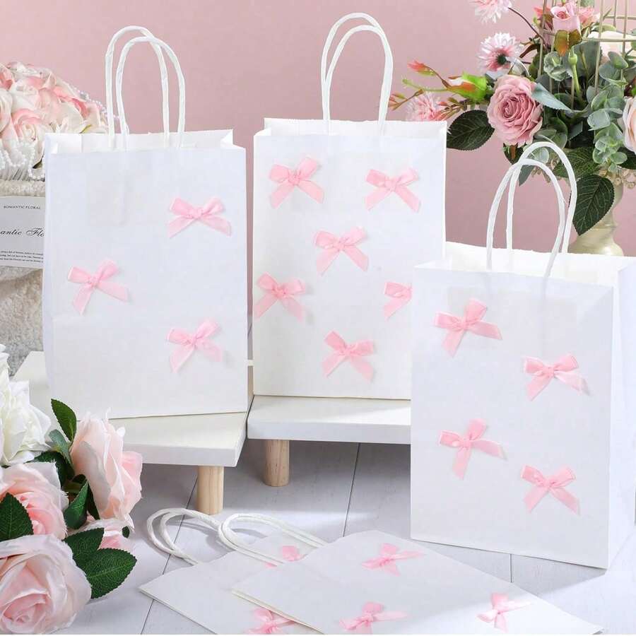 Multi-Specification Coquette Pink Bow Gift Bags Bulk 3D Bow Knot Treat Bags With Handles Candy Gift Bag Coquette Party Favor For Birthday Bachelorette Bridal Shower Engagement Wedding - 預設 - 查看 1