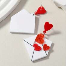 Red Heart Hanging Earrings, Party Cartoon Style Acrylic Jewelry, Valentine's Day Couple Gift - [紅色的] - 查看 5