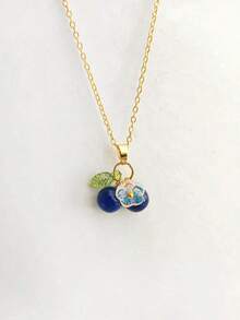 1pc Blueberry Fruit Glass Pendant Necklace For Women, Delicate Minimalist Chic Clavicle Chain - Necklace - View 2