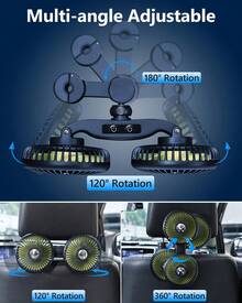 Ventilador de refrigeración de coche de doble cabeza para asiento trasero, ventilador USB recargable con pilas, para asiento de coche de bebé, perro, accesorios de coche de 12 V, enfriador - Brazo largo alimentado por batería - Ver 5
