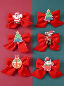 5pcs/Set Girls' Cartoon Santa Claus, Christmas Tree, Bow Hair Clips, Bowknot Side Clips, Hairpins For Teens