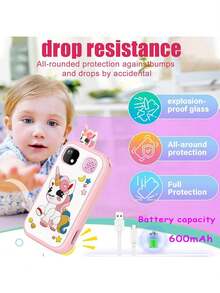 Telefono intelligente per bambini, regali di Natale e compleanno per bambini e bambine di età 3-10 anni, lettore MP3 con doppia fotocamera, telefono touch screen giocattolo educativo per bambini di 3, 4, 5, 6, 7, 8, 9, 10 anni