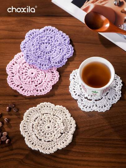 choxila 1 pieza/5 piezas Cojín para taza, Mantel individual, Posavasos de hilo de algodón a ganchillo con encaje, Tapete hecho a mano para tazón, Mantel para comedor, Tapete decorativo retro para escritorio