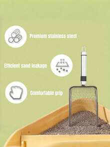 Cat Litter Scoop Stainless Steel Mesh Scooper Long Handle Deep Shovel Non-Stick Coated Metal Litter Scoop For Litter Box Kitten Pooper Lifter