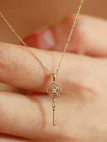BALMORA 1 S925 Sterling Silver Key Pendant Set With Zirconia Necklace For Women's Light Luxury Retro Collarbone Chain As A Gift For Mother