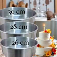 Juego de 3 moldes redondos aluminio 30 28 26 cm diámetro repostería pan pasteles hornear utensilios cocina profesional resistente fácil limpiar multifuncional - Plateado - Ver 1