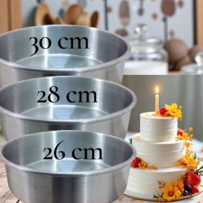 Juego de 3 moldes redondos aluminio 30 28 26 cm diámetro repostería pan pasteles hornear utensilios cocina profesional resistente fácil limpiar multifuncional