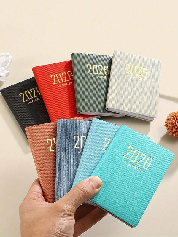 1/4 A7 Size 2026 English Planner, 64 Sheets/128 Pages, Thin Weekly Planner Notebook, 365 Days Daily Planner Calendar, A7 Mini Portable Pocket Agenda, PU Leather Cover Small Notebook, Office Supplies, Planner, School Supplies