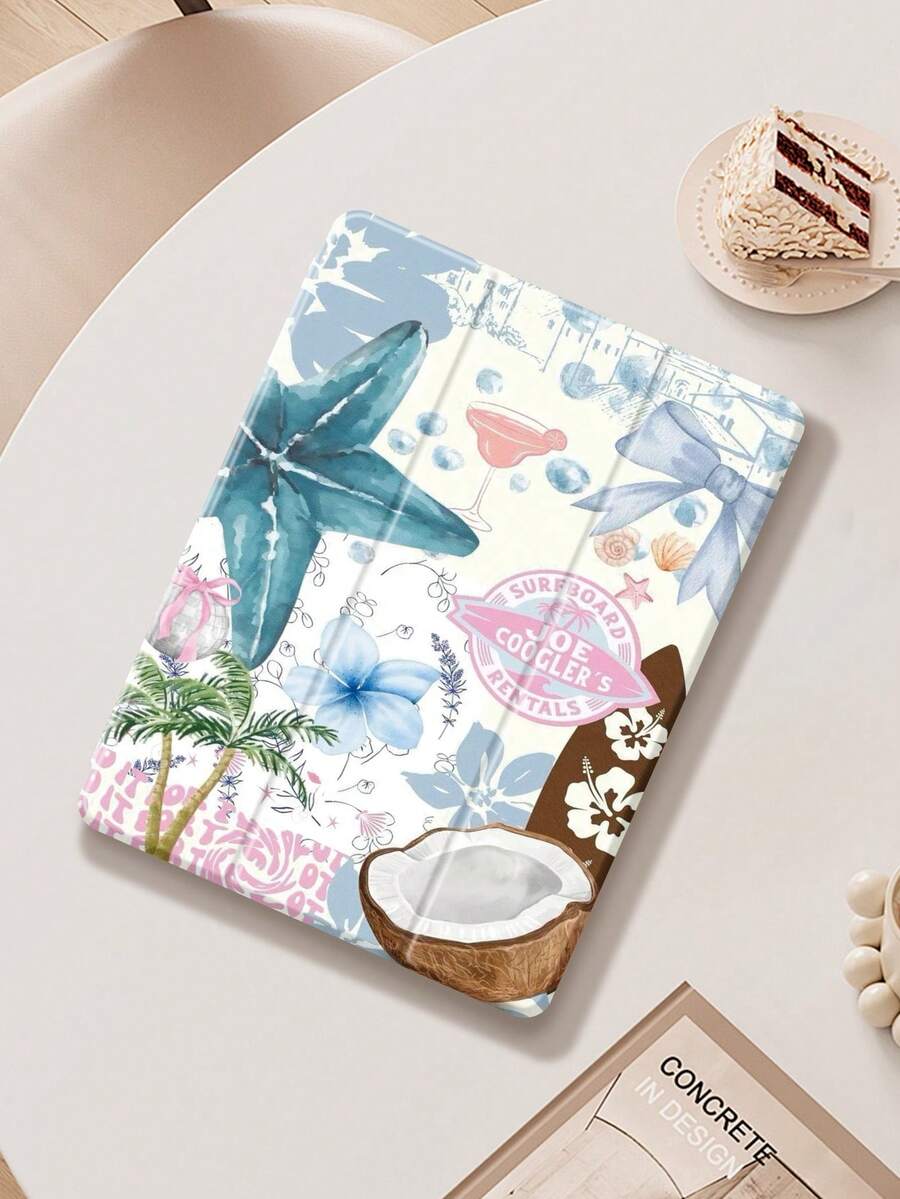 椰子、棕榈树、芙蓉花图案保护套，兼容 iPad (A16) 第 11 代 11 英寸 (2025)、Apple iPad Air 11 (2025)、iPad 第 10 代 10.9 英寸 (2022)，带 Apple Pencil 插槽、三折支架、自动唤醒/睡眠功能，是返校、情人节、节日送礼佳品。