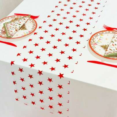 1/2pcs Gold Foil Star Patterned Table Runner, 11.02*108.27 Inches, Suitable For Holiday Parties, Family Gatherings, Holiday Decor, Weddings, Banquets, Indoor & Outdoor Table Centerpiece