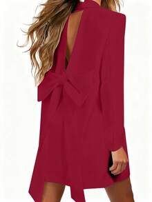 女士休闲连衣裙，黑色宽松优雅派对礼服，露背蝴蝶结设计，轻盈鸡尾酒会礼服，适合婚礼穿着。 - 紅色 - 查看 6