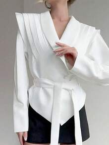 Elegant High-End Lass Waistband Short Jacket At - White - View 4