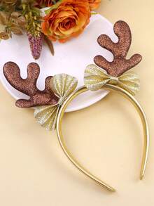 1pc New Glitter Reindeer Antler Headband, Sequin Holiday Party Costume Headpiece With Bow Christmas Valentine's Day Accessories