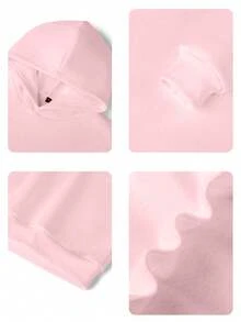 1pc Tween Girl Casual Printed Pullover Sweatshirt, Thermal Lined, Long Sleeve, Autumn/Winter Student Clothing - Pink - View 5