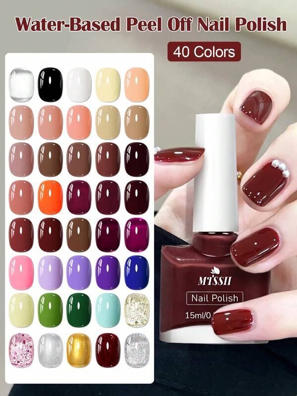Mtssii 15ml Water-Based Nail Polish Quick Drying Nail Polish, Nude Glitter Red Nail Polish, Odorless,Durable, Peelable, No-Bake Nail Varnish And Easy To Apply For Beautiful Nails